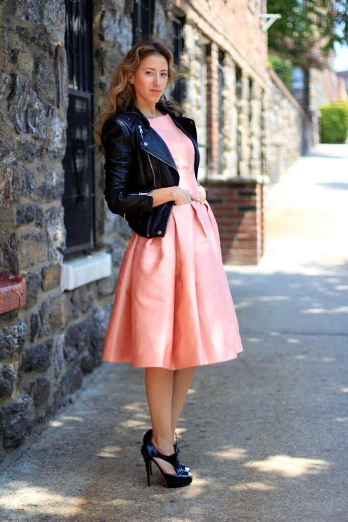 Vanessa-Santos-La-Vida-Glamour-Leather-Bomber-Carolina-Herrera-Silk-Dress.jpg